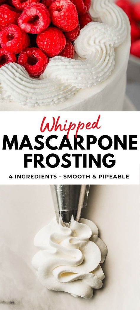 Master the art of Whipped Mascarpone Frosting: Whip up the best vanilla-flavored stabilized frosting in just 5 minutes! This easy recipe creates a rich, smooth, and pipeable mascarpone frosting that's incredibly versatile. Perfect for topping cupcakes, filling cakes, or pairing with fresh fruits. Elevate your desserts with this creamy delight – learn how now! Stabilized Frosting, Recipe For Cakes, Mascarpone Frosting Recipe, Decorating Icing Recipe, Whipped Cream Frosting Recipe, Whipped Mascarpone, Mascarpone Frosting, Stabilized Whipped Cream, Easy Frosting