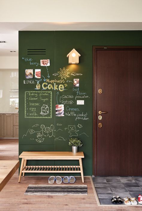 chalkboard wall Chalkboard Paint Wall, Blackboard Wall, Green Chalkboard, Family Apartment, Chalkboard Wall, 아파트 인테리어, Chalkboard Paint, Design Del Prodotto, Entrance Decor