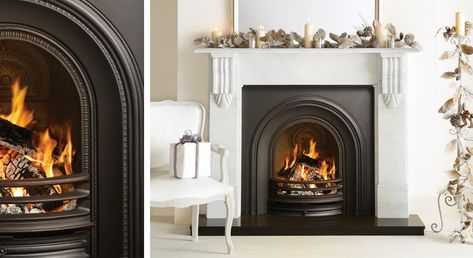 Arched Electric Fireplace, Traditional Fireplaces, Double Sided Electric Fireplace, Arched Fireplace, English Fireplace, Fireplace Box, Wood Burning Fireplace Inserts, Library Living Room, Classic Fireplace