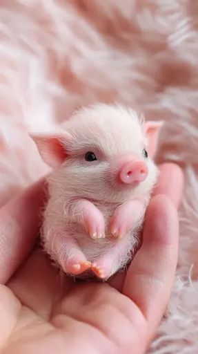 ↑↑↑ Larger size on website 🔸 A tiny pink piglet with small, delicate hooves sits curled up in the palm of a hand. It has a fluffy Teacup Piglets, Baby Piglet, Baby Piglets, Baby Pig, Crazy Dogs, Mini Pigs, Baby Pigs, Pink Fur