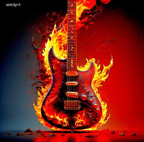 Fire Guitar, Lightning Guitar, Orange Guitar Aesthetic, Campfire Guitar, Eletric Gutair Red, Acrylic Painting Tutorials, Painting Tutorial, Rock N Roll, Electric Guitar