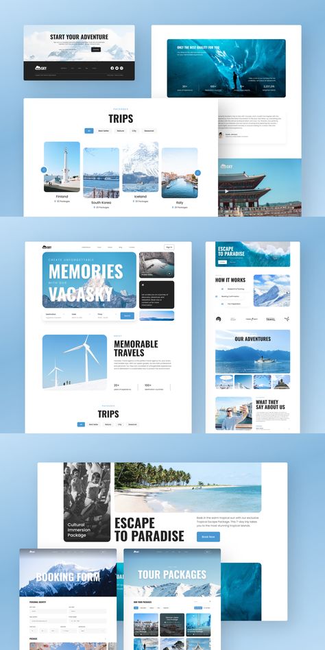 Vacasky – Clean Modern Tour & Travel Agency Website — Figma Resources on UI8 Agency Website Inspiration, Tour Website, Travel Agency Website, Agency Website Design, About Us Page, Agency Website, Travel Website, Website Inspiration, Travel Tours