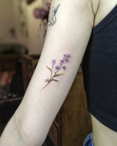 awesome 25 Aesthetic Larkspur Tattoo Rose Larkspur Tattoo, Fineline Larkspur Tattoo, Larkspur Flower Tattoo Color, Larkspur Tattoo Simple, Larkspur Flower Tattoo Small, K9 Tattoo, Larkspur Flower Tattoo, Wavy Hair Bob, Larkspur Flower Tattoos