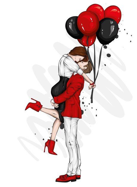 Loving couple and balloons Premium Vecto... | Premium Vector #Freepik #vector #love #woman #man #girl Valentine Doodle, Wallpaper Iphone Love, Hand Drawn Lettering, Valentines Day Greetings, Valentines Day Background, Valentine's Day Greeting Cards, Cute Couple Art, Cute Love Pictures, Love Pictures