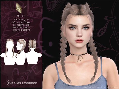 The Sims Resource - Double braided hairstyle - Marta Two Braid Hairstyles, 4 Braids, Pelo Sims, Sims 4 Game Mods, Braid Hairstyle, Braided Hairstyle, Double Braid, Sims Four, Sims4 Clothes