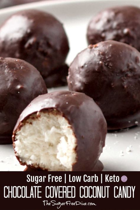 Sugar Free Keto Chocolate Covered Coconut Candy #keto #lowcarb #sugarfree #coconut #homemade #candy #easy #recipe Chocolate Coconut Balls, Chocolate Covered Coconut, Moms Food, Easy Candy, Sugar Free Baking, Coconut Balls, Sugar Free Recipes Desserts, Coconut Candy, Sugar Free Sweets