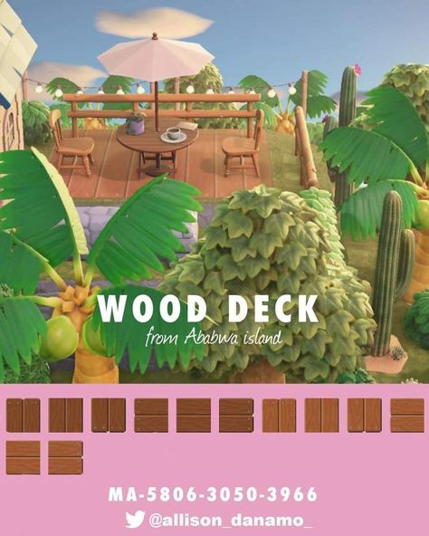 Wood Deck Designs, Animal Crossing Funny, Path Design, Animal Crossing Wild World, Qr Codes Animal Crossing, Animal Crossing Villagers, New Animal Crossing, Animal Crossing Game, Tropical Theme