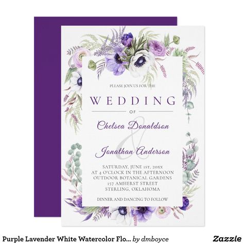 Purple Lavender White Watercolor Flowers Wedding Invitation Violet Watercolor, Invitation Flower, Watercolor Floral Invitation, Violet Wedding, Wedding Watercolor, Invitation Elegant, Purple Wedding Invitations, Bridal Shower Cards, Idea Style