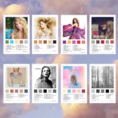 Taylor Swift Album Color Scheme, Taylor Swift Aesthetic Album Covers, Taylor Swift Albums As Colors, 1989 Taylor Swift Color Palette, Taylor Swift Album Prints, Taylor Swift Debut Color Palette, Taylor Swift Album Colors, Taylor Swift Eras Aesthetic, Taylor Swift Album Color Palette