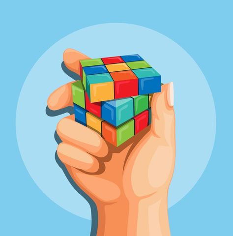 illustration Hand holding Rubik cube puzzle concept in cartoon vector Rubiks Cube Illustration, Akshat Jain, Cube Image, Rubics Cubes, Rubix Cube, School Icon, Vector Banner, Cube Puzzle, Hand Pictures