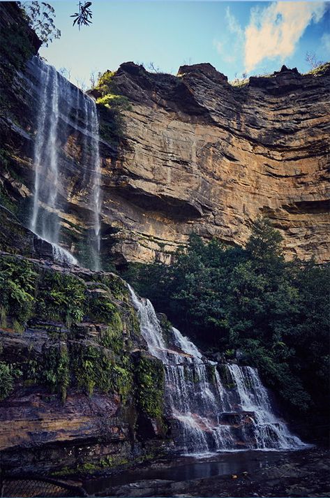 Blue Mountains Sydney, Australia Blue Mountains, Mountain Photography People, Waterfall Australia, Blue Mountains Australia, Australia Landscape, Australia Tourism, Mountain Waterfall, Australia Flag