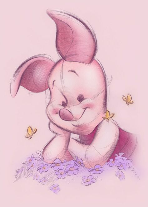 Piglet Is The Most Cutest Plush Pig Ever. Winnie The Pooh Characters, Pooh Characters, Disney Drawings, A Drawing, Winnie The Pooh, Butterflies, Disney, Purple, Drawings