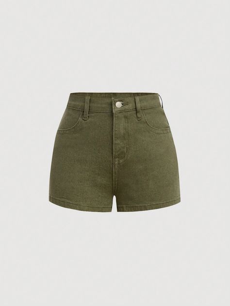 Short Verde, Army Green Shorts, Girls Denim Shorts, Jeans Casual, Elegant Dresses Long, Short Jeans, Girls Denim, Short En Jean, Green Shorts