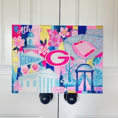 Happy Saturday! Here are a few custom orders that I’ve recently completed!🎨 I have absolutely loved getting to do more of the “preppy style” pieces. Endearingly called preppy, this style of my artwork features beautiful bright pinks, gold, and usually sparkles too! Some customer favorites include the Ole Miss/Oxford paintings that I’ve done in the past, and recently, this fun custom for Georgia that many of you all have shared kind feedback on :) I’m accepting a few more custom orders for ... Ole Miss, Happy Saturday, Preppy Style, Do More, Bright Pink, Custom Orders, Georgia, Oxford, The Past