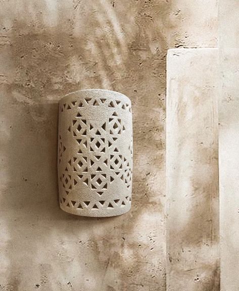 Ceramic Wall Lights Sconces, Moroccan Wall Light, Clay Lighting, Brass Ceiling Lamp, Off White Walls, Ceramic Wall Lights, Moroccan Wall, Wall Lanterns, Rustic Wall Sconces