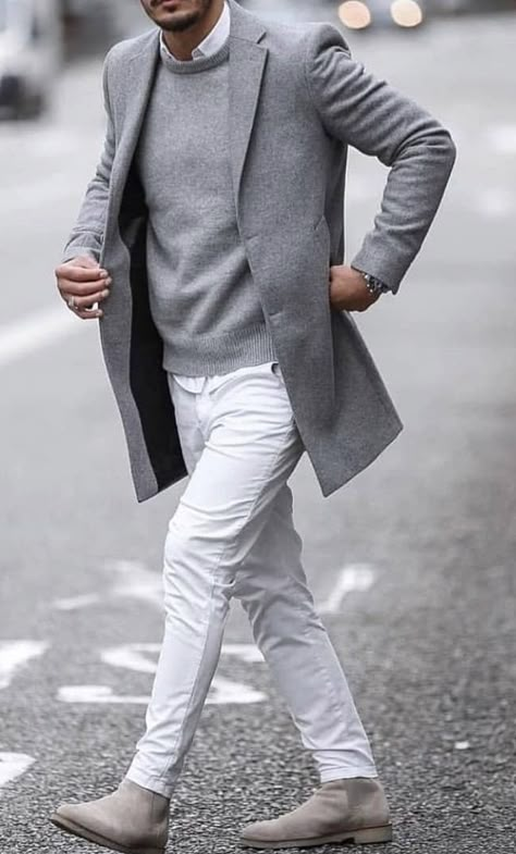 Light Grey Coat Outfit, Grey Coat Outfit, Sweater Outfits Men, Grey Overcoat, Custom Dress Shirts, Overcoat Men, Gray Coat, Stylish Men Casual, Coat Outfit