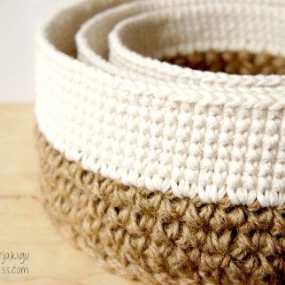 Stacking Baskets Crochet Pattern by JaKiGu Stacking Baskets, Crocheted Baskets, Stacking Basket, Crochet Bowl, Jute Basket, Crochet Storage, Crochet Basket Pattern, Basket Design, Crochet Basket