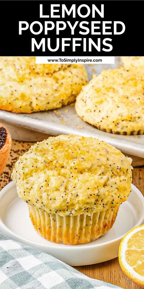 A lemon lovers favorite, these moist, fluffy lemon poppy seed muffins are easy to make with simple ingredients and topped with a wonderful sweet lemon glaze for that extra lemon flavor. Jumbo Lemon Poppyseed Muffins, Healthy Lemon Poppyseed Muffins, Lemon Poppyseed Muffins Easy, Lemon Blueberry Muffins Recipe, To Simply Inspire, Waffles Breakfast, Lemon Poppy Seed Muffins, Seed Muffins, Poppy Seed Muffins