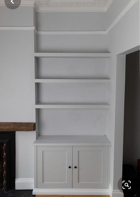 Narrow Alcove Ideas, Ideas For Alcoves In Living Room, Edwardian Interior Design, Built In Living Room Cabinets, Alcove Storage Living Room, Alcove Bookshelves, Fitted Cupboards, Alcove Ideas Living Room, Alcove Ideas