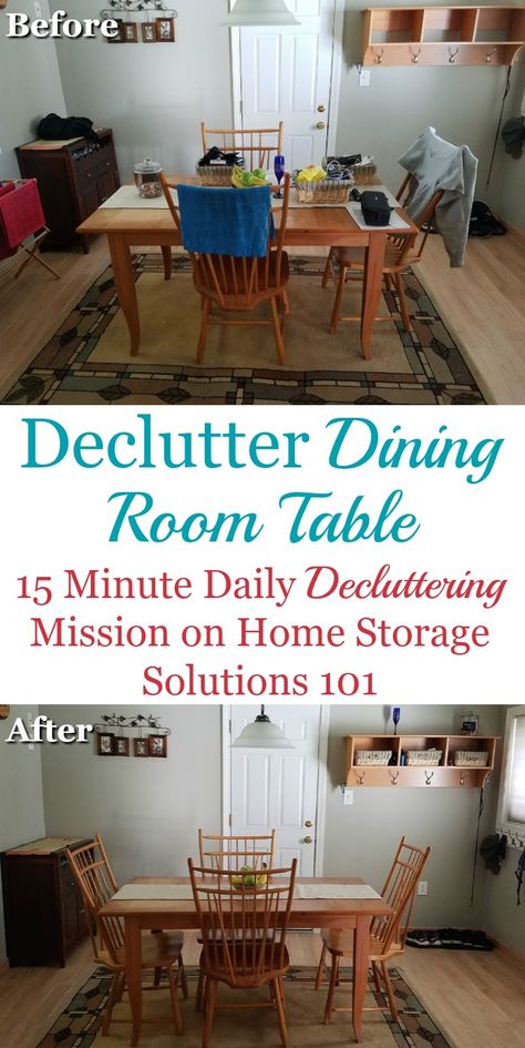 How to declutter your dining room table, and then to develop the habits necessary to keep it clear from now on, plus lots of before and after photos from readers who've done this #Declutter365 mission {on Home Storage Solutions 101} Organising Life, Clutter Challenge, Declutter 365, Ranch Home Remodel, Clutter Solutions, House Organization, Clutter Control, Declutter Challenge, Cleaning Stuff