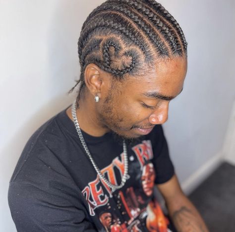 braids black men • cornrows black men • cornrows with heart design • black men • snazzy Cornrows With Heart Men, Mens Heart Braids, Heart Cornrows Men, Heart Braids Men, Cornrows With Heart Design, Cornrow Designs Men, Cornrows Heart, Cornrows With Heart, Braids With Heart Design