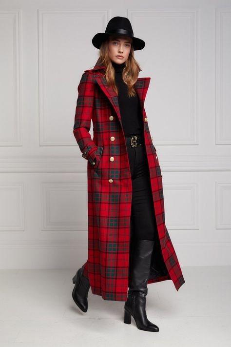 Tartan Coat, Tweed Outfit, Tartan Fashion, Holland Cooper, Christmas Plaid, Plaid Coat, Camel Coat, Red Tartan, Red Coat