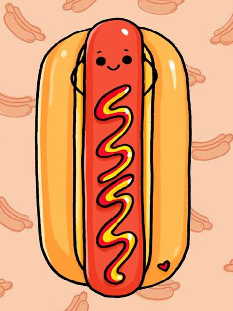 Cute Hotdogs Drawing, Cute Hot Dog Drawing, Hot Dog Drawing, Doodles Food, Healthy Junk Food, Hotdog Costume, Fancy Scarf, Food Drawings, Easy Doodle Art