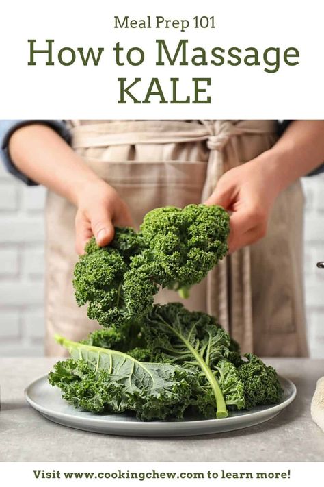 Why Do You Massage Kale?  Why? Because without massaging the leaves, you can’t release the sugars inside them. When you soften them, it makes them taste better and they’re also much each to munch on. How To Massage Kale, Massage Kale How To, Massaging Kale, Massage Kale, Massaged Kale, Kale Leaves, Olive Oil And Vinegar, Healthy Meals To Cook, Kale Chips