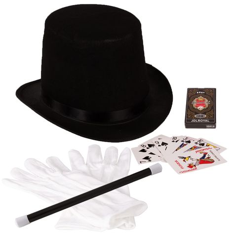 PRICES MAY VARY. Master the Art of Magical Slight of Hand with this Fantastic Magic Accessory Set. This Black Top Hat and White Gloves Add a Touch of Class to Your Magic Act. For Perfect Magical Tricks, Wave this 10" Black Plastic Magic Wand with White Tips. Add a Fun New Trick to Your Repertoire with This Cards Box. This Magic Accessory Kit includes a 7" diameter Black Top Hat, a White Tipped 10" Black Magic Wand, 8.5" White Stretch Gloves and a Cards Box. Abracadabra! Every magician needs a ma Mean Girls Halloween Costumes, Sun And Moon Costume, Magician Hat, Mean Girls Halloween, Cheerleader Halloween Costume, Magician Costume, Cowgirl Halloween Costume, Clueless Halloween Costume, Daphne And Velma