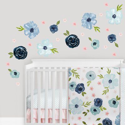 Bedroom Flowers, Blue Watercolor Floral, Nursery Style, Youth Decor, Sweet Jojo Designs, Flower Wall Stickers, Decal Paper, Girls Nursery, Jojo Designs