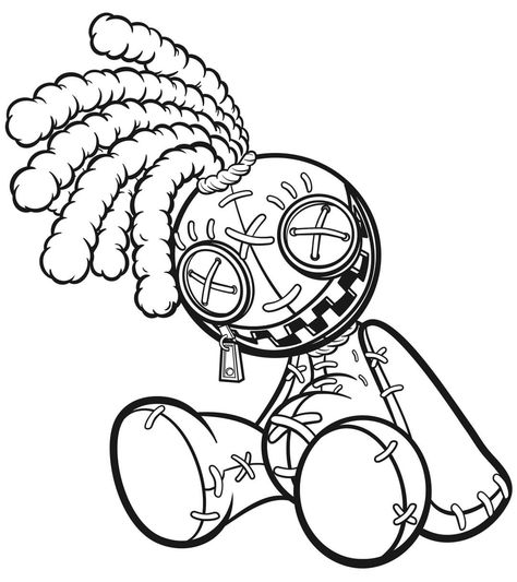 Voodoo Doll Outline, Creepy Voodoo Doll Drawing, Voodoo Doll Coloring Pages, Voodoo Doll Drawing, Creepy Coloring Pages, Goth Coloring Pages, Voodoo Doll Tattoo, Doll Tattoo, Doll Drawing