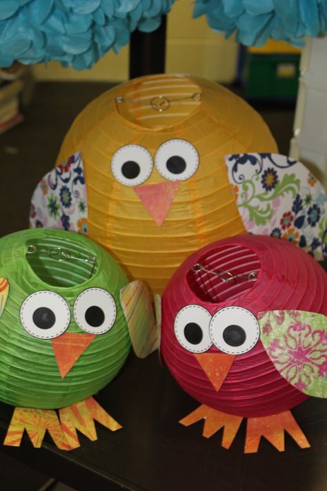 Owl Classroom Decor, Owl Theme Classroom, Owl Classroom, Paper Lanterns Diy, Paper Lantern Lights, Hanging Paper Lanterns, Kids Rooms Diy, Owl Theme, Bird Theme