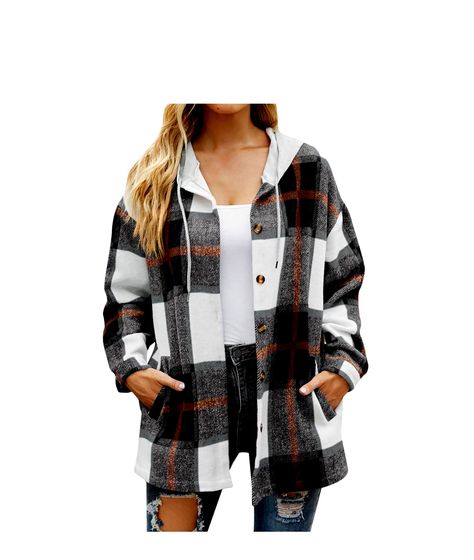 FLANNEL SHACKET Jackets Clothes Blouses Hoodie Fits, Plaid Coat, Long Sleeve Flannel, Hooded Shirt, Loose Shirts, Plaid Flannel Shirt, Plaid Flannel, Look Chic, Womens Plaid