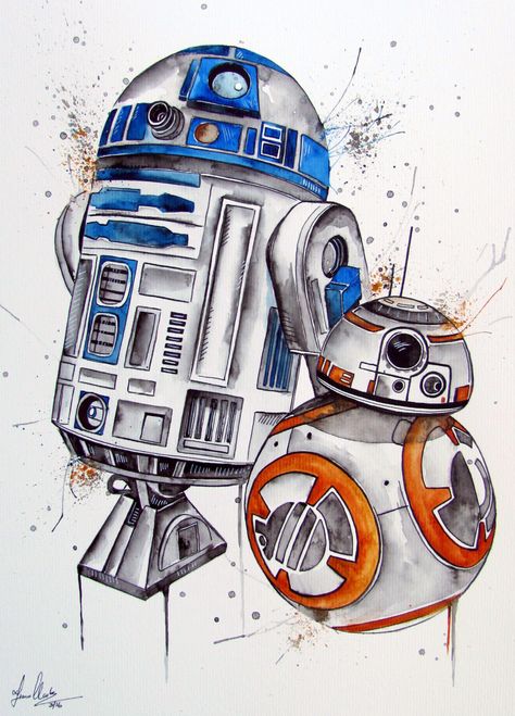 Bb8 And R2d2 Tattoo, R2d2 Bb8 Tattoo, Star Wars Doodle Art, Starwars Drawing Ideas, R2d2 Drawing, Star Wars Characters Drawings, Star Wars Dibujos, Starwars Drawings, R2d2 And Bb8