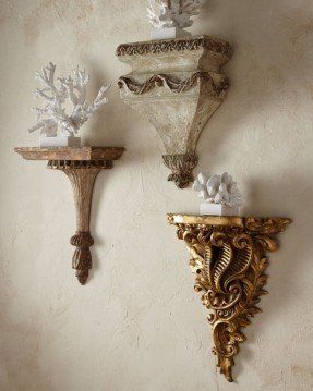 Corbel Wall Shelf - Ideas on Foter Corbel Shelves, Decorative Wall Shelves, Baroque Wall, Corbel Shelf, Wooden Corbels, Wall Scones, Wood Corbels, White Throw Pillows, Interior Plants