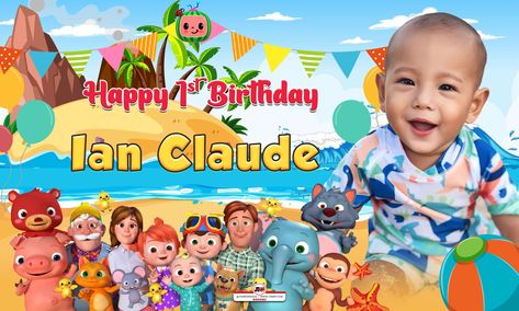 Ian Claude 1st Birthday Cocomelon Tarpaulin Design - Birthday Cocomelon Tarpaulin, Birthday Tarpaulin, Cocomelon Characters, Birthday Cocomelon, Birthday Tarpaulin Design, Tarpaulin Design, Birthday Designs, Design Birthday, Beach Gear