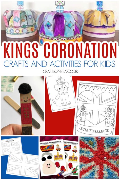 Kings Coronation Crafts Kings Birthday Activities, Kings And Queens Activities, England Preschool Activities, King Preschool Activities, Dti Coronation Idea, Di Coronation Theme, King Coronation Activities, Coronation Scrapbook Ideas, Coronation Crafts