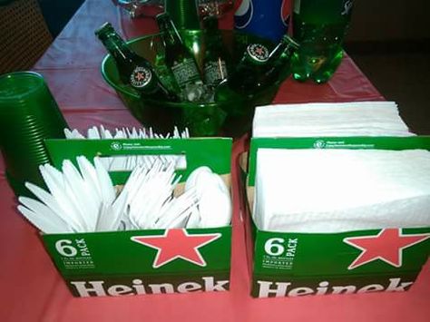 Heineken Birthday Shebeen Theme Party, Heineken Birthday Party Ideas, Beer Themed Birthday Party Decorations Diy, Heineken Party Decoration Ideas, Beer Themed Birthday Party Decorations, Modelo Beer Theme Party, 40th Birthday Beer Theme, Heineken Party, Beer Themed Birthday Party