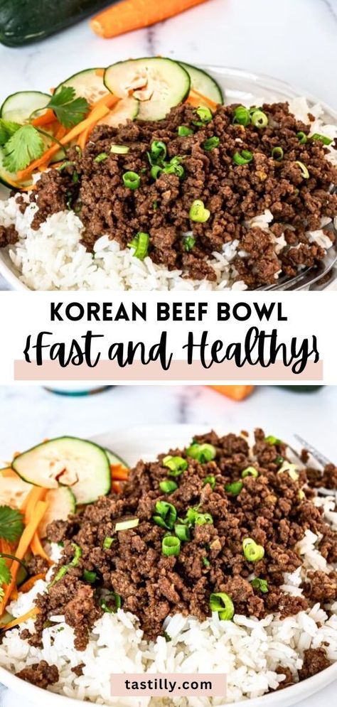 Ground beef is a great ally in the kitchen. It’s low in cost and big on nutrition. Make it big on flavor by making these Korean Ground Beef & Rice Bowls. Sesame oil, soy sauce, brown sugar, garlic, fresh ginger, and sriracha make ground beef extremely tasty and satisfying! Beef Rice Bowls, Korean Rice Bowl, Korean Beef Recipes, Korean Ground Beef, Korean Beef Bowl, Beef Bowl, Ground Beef Rice, Healthy Ground Beef, Beef Rice