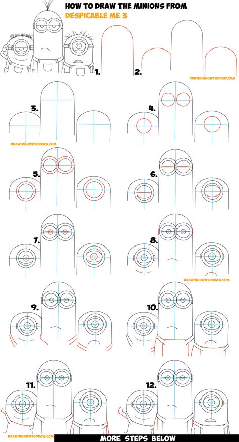 How to Draw the Minions from Despicable Me 3 Easy Step by Step Drawing Tutorial for Kids & Beginners (Maybe Kevin, Carl, & Jerry) Draw Cartoon Characters, Minion Drawing, Disney Drawing Tutorial, Drawing Videos For Kids, Easy Step By Step Drawing, Easy Disney Drawings, Dibujo Simple, Despicable Me 3, The Minions