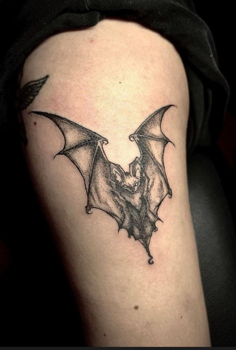 Bat Side Tattoo, Bat Chest Tattoos For Women, Bat Tattoo For Women, Anatomical Bat Tattoo, Vampire Goth Tattoo, Cool Bat Tattoos, Thigh Tattoos Women Alternative, Bat Tattoo On Knee, Men’s Gothic Tattoos