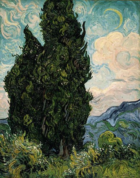 Cypress Van Gogh, Vincent Van Gogh Art, Arte Van Gogh, Impressionist Landscape, Van Gogh Paintings, Cool Wall Art, Van Gogh Art, Cypress Trees, Post Impressionists