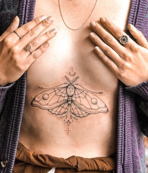 Underboob Tattoo Designs, Scar Tattoo, Moth Tattoo, Stomach Tattoos, Sternum Tattoo, 3d Tattoos, Jewelry Tattoo, Best Tattoo Designs, Dope Tattoos