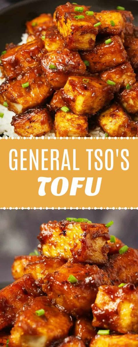 This General Tso's tofu is savory, sweet, spicy and so delicious it will likely go straight onto your regular dinner rotation. Super flavorful and high in protein too. #vegan #glutenfree | lovingitvegan.com General Tso Tofu, Tofu Recipes Vegan, Dinner Rotation, Mapo Tofu, General Tso, Vegan Tofu, Tofu Dishes, Vegan Asian, Tofu Recipes