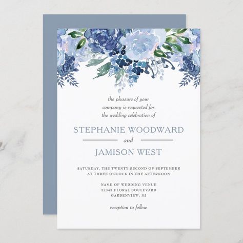 Dusty Blue Wedding Invitation, Botanical Wedding Invitation, Blue Wedding Invitation, Chic Wedding Invitations, Blue Watercolor Floral, Watercolor Wedding Invitation, Dusty Blue Wedding, Wedding Invitation Size, Botanical Wedding Invitations