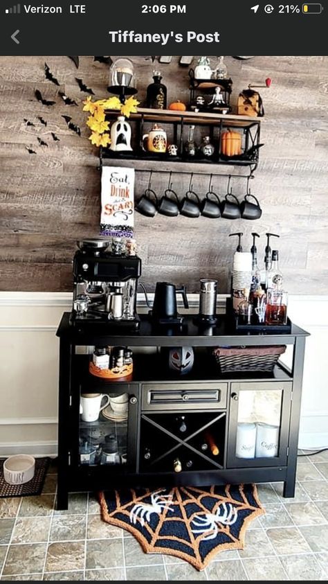 Comfy Cozy Home, Diy Coffee Station, Spooky Home Decor, Cute Furniture, Home Coffee Bar, Dark Home Decor, Coffee Bar Home, Goth Home, Goth Home Decor