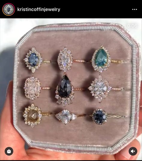 The ring in the center is called the Artemis Ring by Kristin Coffin Jewelry. The stone is a salt and pepper moissanite. Kristen Coffin Engagement Rings, Artemis Ring, Salt And Pepper Moissanite, Kristin Coffin Jewelry, Coffin Jewelry, The Stone, The Ring, Salt And Pepper, Diamond Earrings