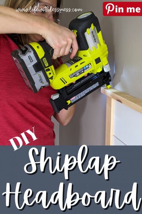 Shiplap Headboard DIY - Life with Less Mess Build Your Own Headboard, Shiplap Headboard Diy, Beadboard Headboard, Diy King Headboard, Shiplap Headboard, Herringbone Headboard, Homemade Headboards, Plank Headboard, Diy Beadboard