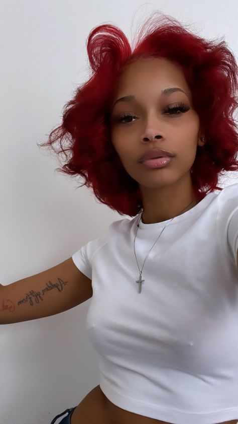 Straight Red Hair, Silk Press Natural Hair, Short Red Hair, Red Hair Inspo, Dyed Red Hair, Short Hair Black, Bright Red Hair, Short Sassy Hair, Dyed Natural Hair