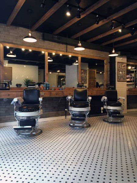 Barber Shop Manly Designs Modern Barber Shop, Black Barber, Barbershop Design Interior, Barber Design, Barber Shop Logo, Barbershop Ideas, Best Barber Shop, Display Visual Merchandising, Barber Shop Interior